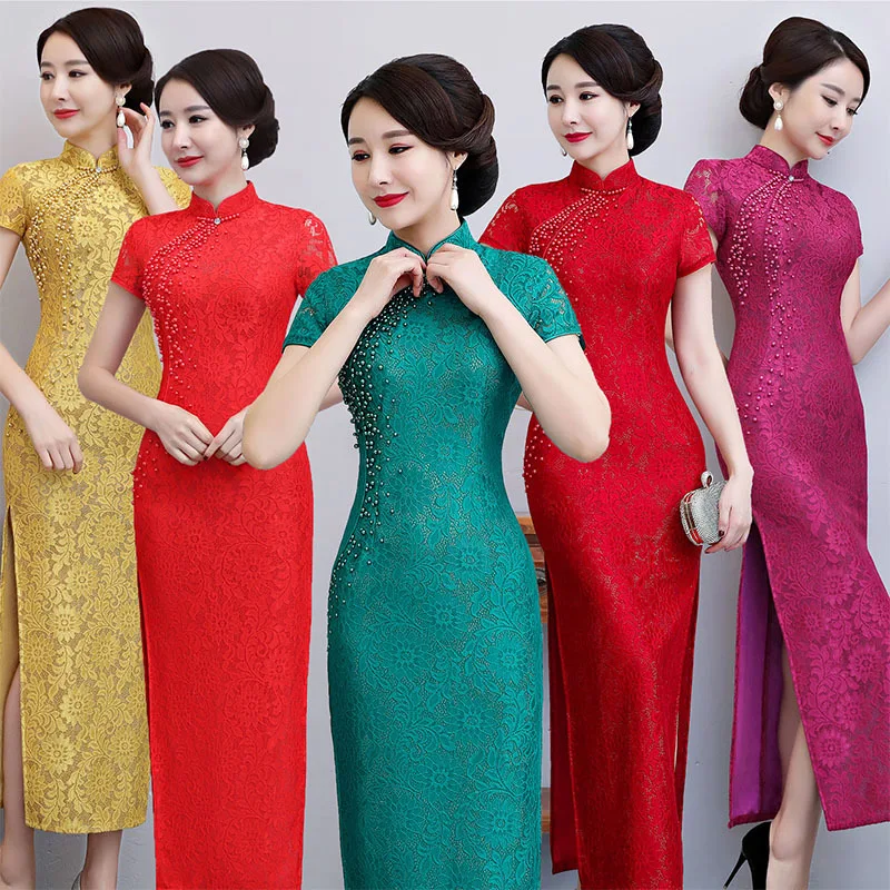 Женское кружевное платье с цветочным принтом Plue китайское Ципао коротким