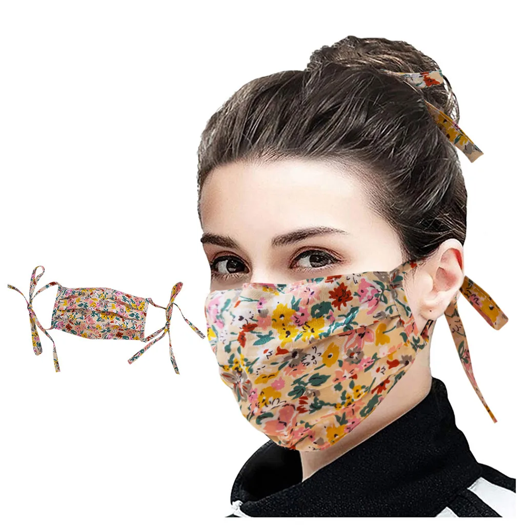 

Adult Women Floral Ruffle Print Mask Adjustable Reusable Safety Protect Washable Face Mask Plaid masque lavable mascarilla