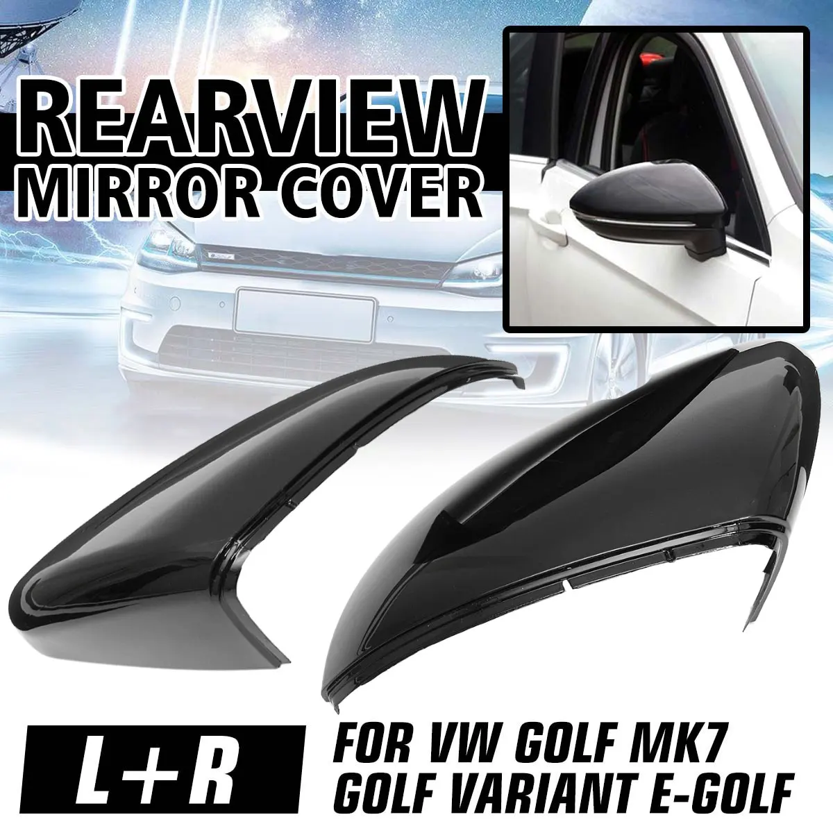 

Pair Rearview Mirror Cover Side Wing Rear View Mirror Case Covers Glossy Black For VW GOLF 7 MK7 MK7.5 GTI R GTE GTD 2013-2018