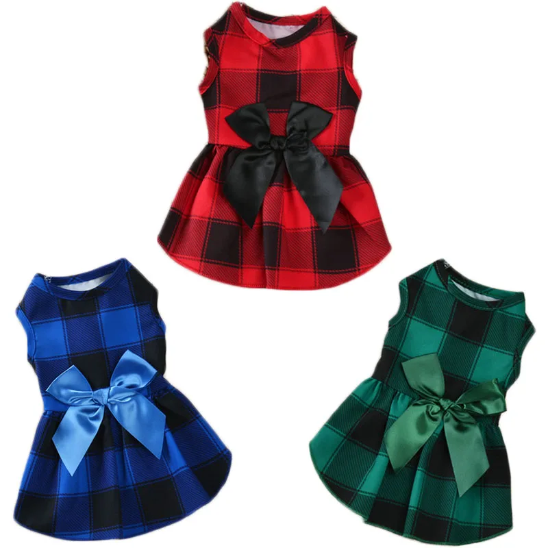 

Pet Clothes Plaid Dog Shirt Dress Bow Tie Skirt Princess Girls Cat Vest Sweatshirt Dresses For Small Dogs Chihuahua Dog Costume