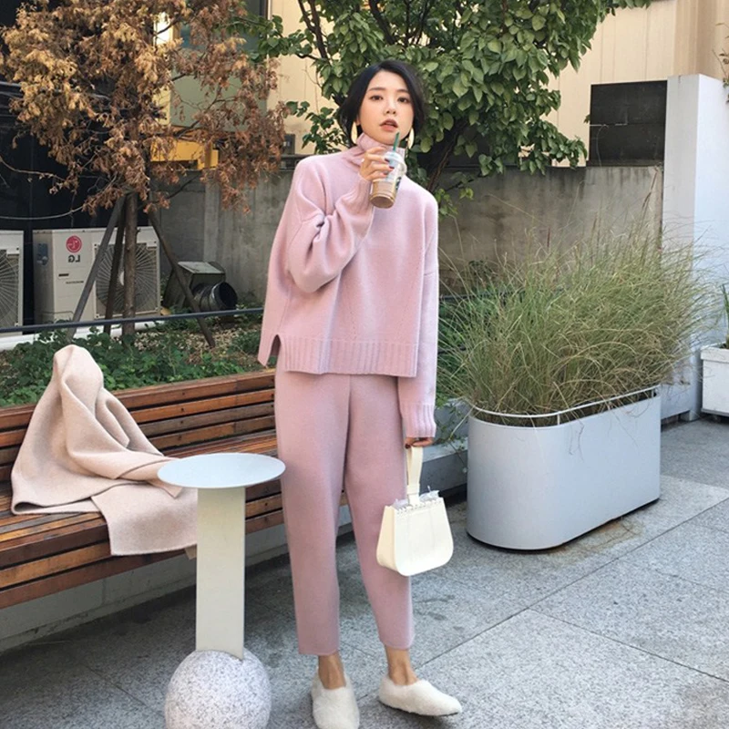 Женский Повседневный комплект из 2 предметов свитер и штаны с бусинами вязаной