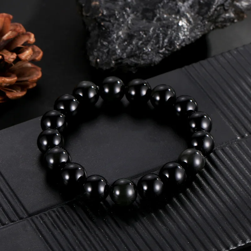 6mm 8mm 10mm 12mm Classic Black Obsidian Bead Bracelet Bangle Men Simple Elastic String Buddha beads Jewelry 2019 Fashion | Украшения и
