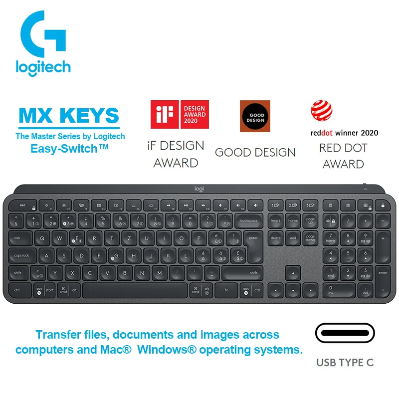 Игровая клавиатура Logitech MX Keys Bluetooth 109 клавиши двойной режим подсветка