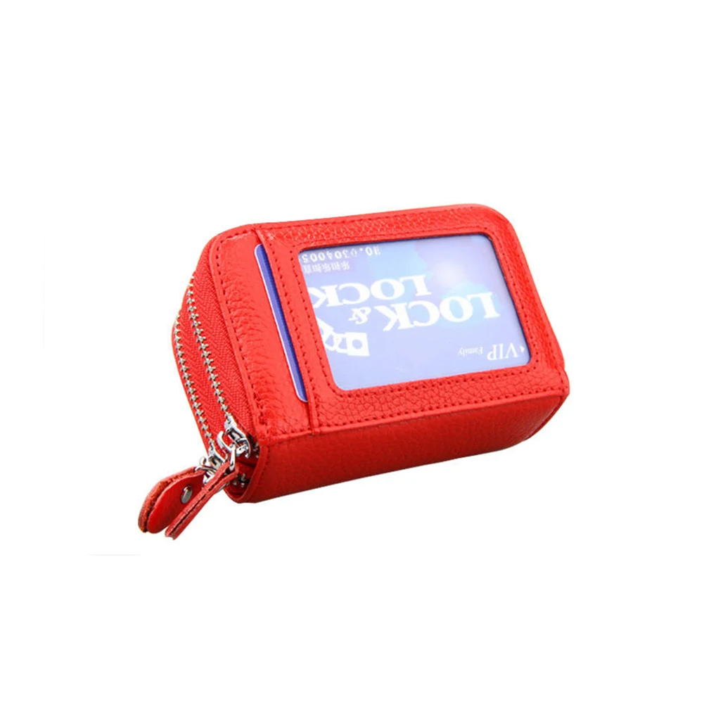 

Unisex Mini Genuine Leather Credit ID Card Holder Pocket Card Wallet Double Layer Zipper Purse