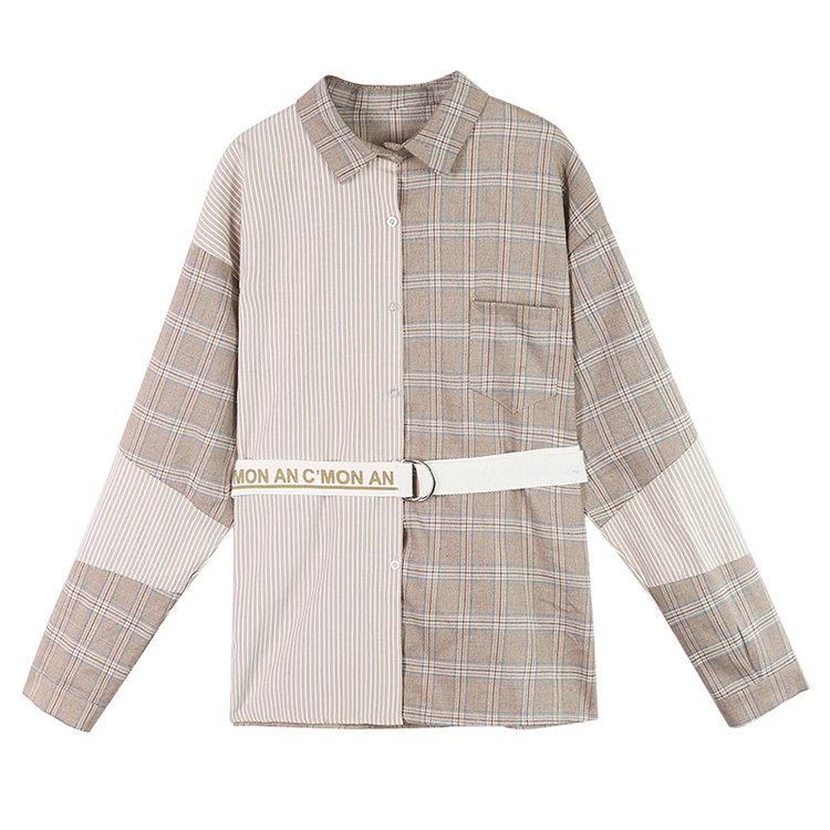 

Net red long-sleeved plaid shirt women's mid-length 2020 spring and autumn new chic top Harajuku loose shirt