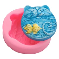 new cat and fish soap silicone mold for diy chocolate candy handmade ornaments plaster candle fondant mould kitchenware baking