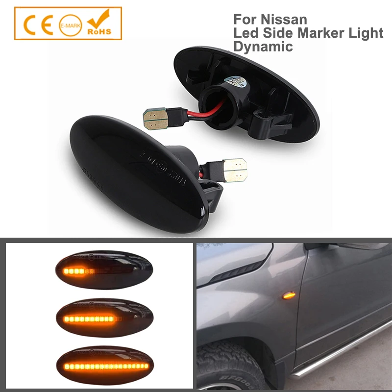 

2Pcs Dynamic LED Side Marker Light Turn Signal Lamps For Nissan Qashqai J10 Juke X-Trail Cube March NV200 NV400 Pick Tiida Micra