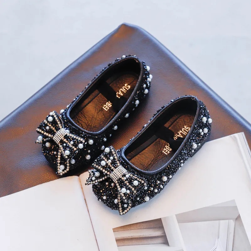 

2021 Fashion Little Girl Bow Rhinestone Dance Princess Shoes XZ132