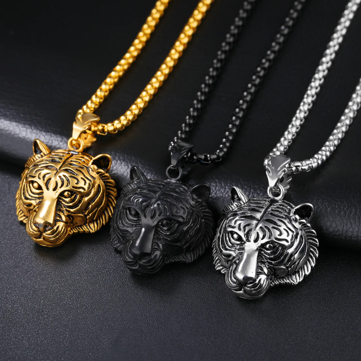 

60Cm 2021 Trend Stainless Steel Color European American Fashion Personalized Domineering Tiger Head Man Necklace Pendant Jewelry