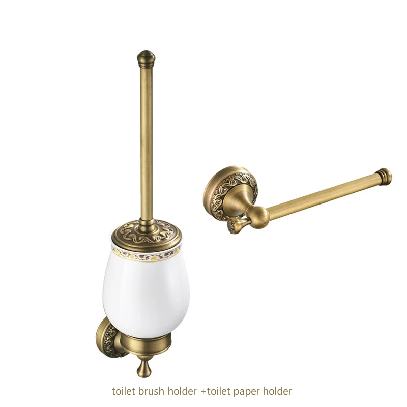 toliet accessory set solid brass toilet brush holder 2 piece bathroom accessories set toilet roll paper holder bronze towel ring free global shipping