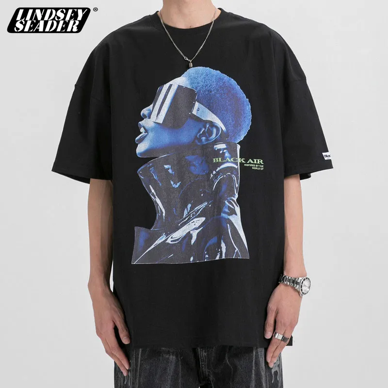 Футболка мужская оверсайз в стиле хип хоп с принтом и коротким рукавом|Мужские