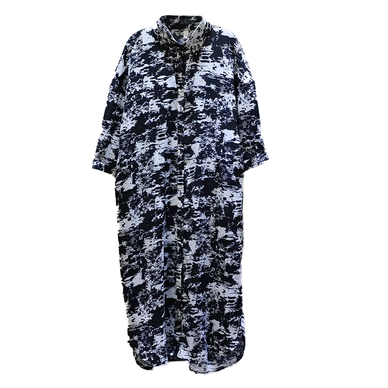 

IEQJ 2021 Summer New Trend Casual Fashion Lapel Landscape Painting Pattern Loose Large Size Mid-length Shirt Cardigan 3F0555