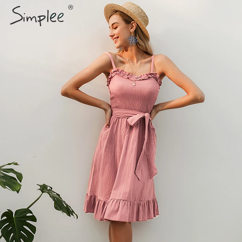 Женское хлопковое платье Simplee с рюшами привлекательное элегантное без рукавов