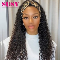 glueless susy kinky curly silk headband wig human hair for black women brazilian 180 remy head band wig scarf headband wigs