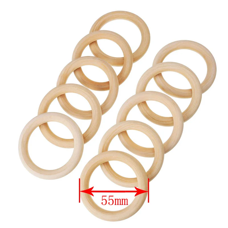 Anillos de dentici&oacute;n Natural para beb&eacute;, collar de madera, pulsera, manualidades, anillos de madera sin terminar, manualidades, mordedor, 50 piezas, 55mm-0