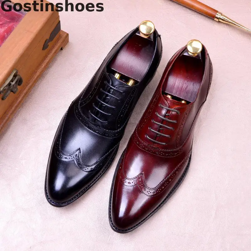 Мужская обувь с перфорацией типа броги из натуральной коровьей кожи модельные
