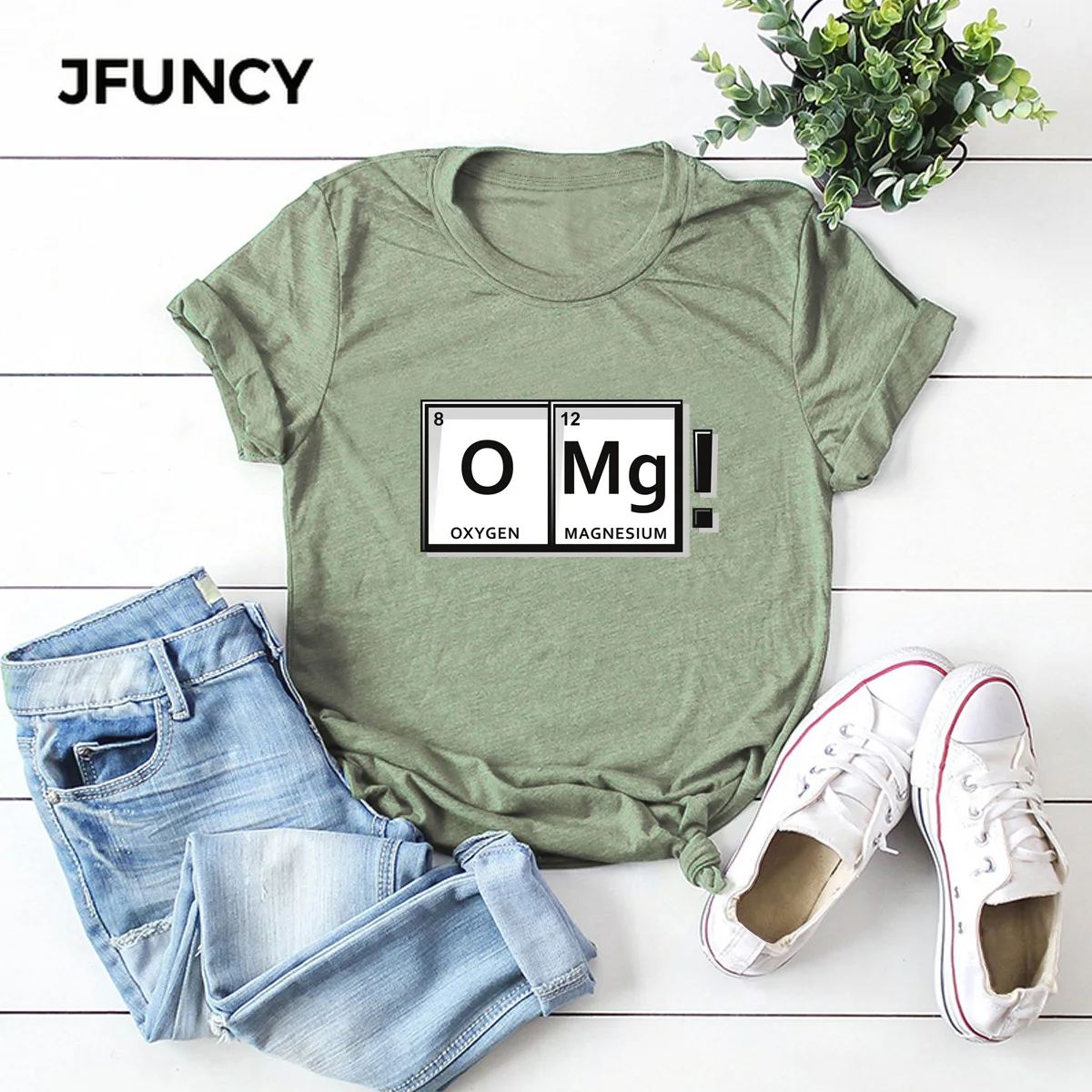 JFUNCY OMG Fun Chemistry Element Periodic Table Graphic Woman Tee Tops 100% Cotton Summer  Female T-shirt  Women Shirts