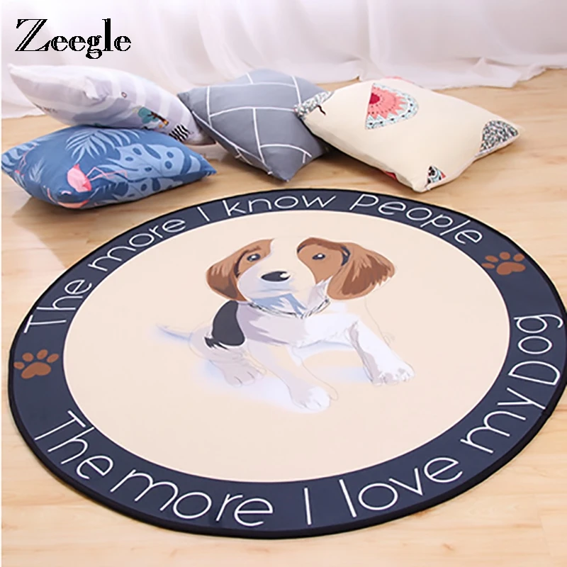 Круглый ковер Zeegle для гостиной с рисунком собаки нескользящий коврик детской