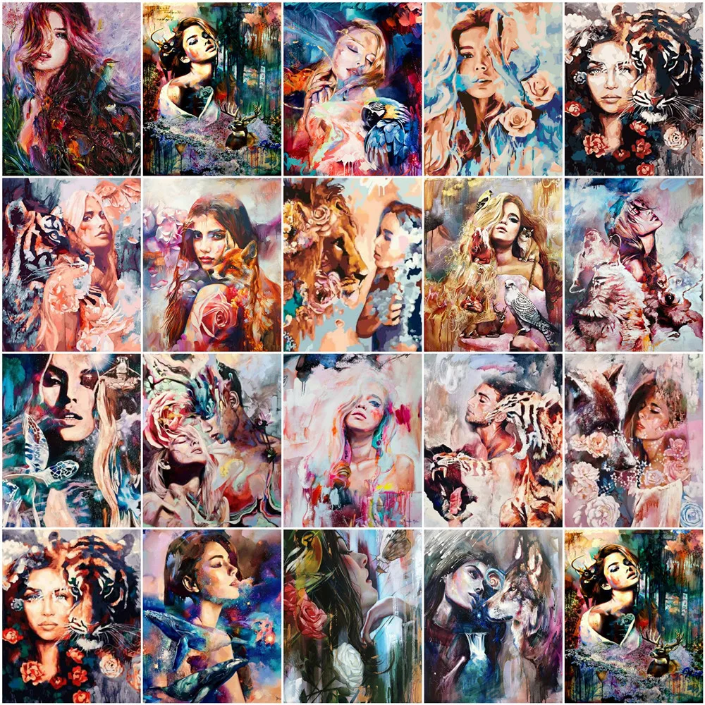 

Картина AZQSD по номерам рисунок лев девушки на холсте DIY рамка рисунок по номерам тигр животные наборы современные настенные художественные ...