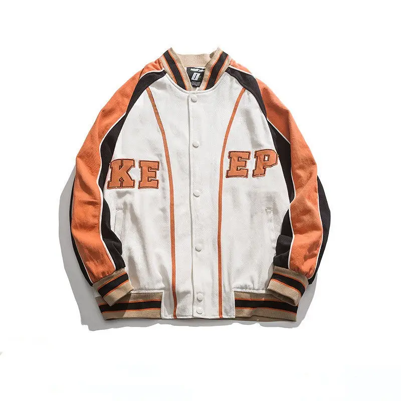 

Baseball Uniform Unisex 2021Spring&Autumn Letter Embroidery Varsity Jacket Men Casual Couple Bomber Coat Harajuku Patchwork Tops