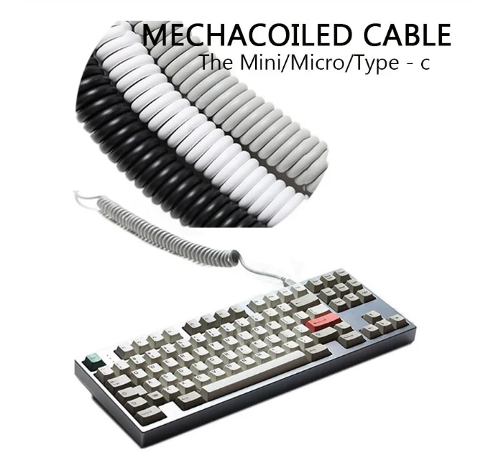 Спиральный Кабель Micro Mini USB Type c механическая клавиатура черный белый серый