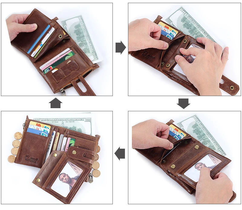 Модный мужской кошелек Rfid из натуральной кожи, мужские кошельки с двойной молнией, дизайнерский Кошелек для монет, ID держатель для карт, тонкий мягкий кошелек