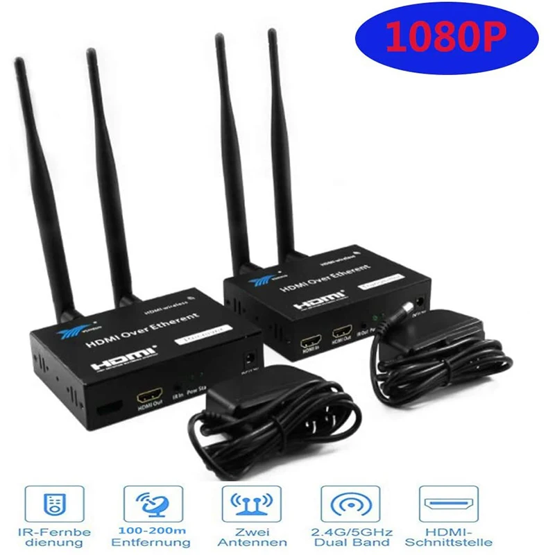 Беспроводной удлинитель HDMI 200M 2 4G/Φ 1080P комплект приемника передатчика TCP/IP