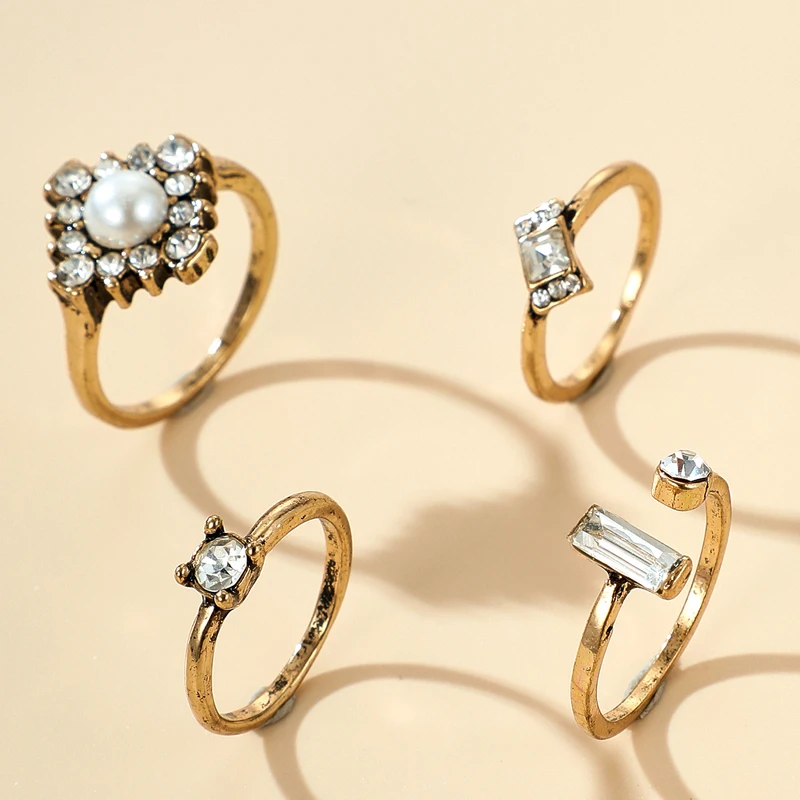 Винтажные золотистые и серебристые кольца с синим кристаллом жемчугом набор