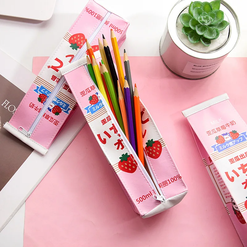 Милый клубничный молочный пенал большая емкость школьные канцелярские