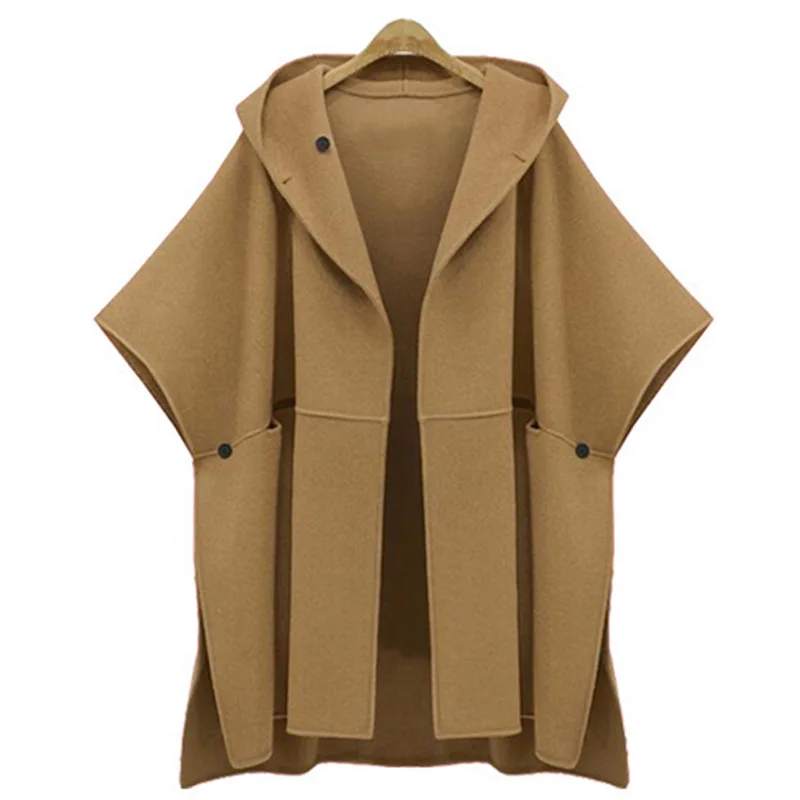 Женская винтажная накидка с капюшоном размера плюс коричневое свободное пончо 4XL
