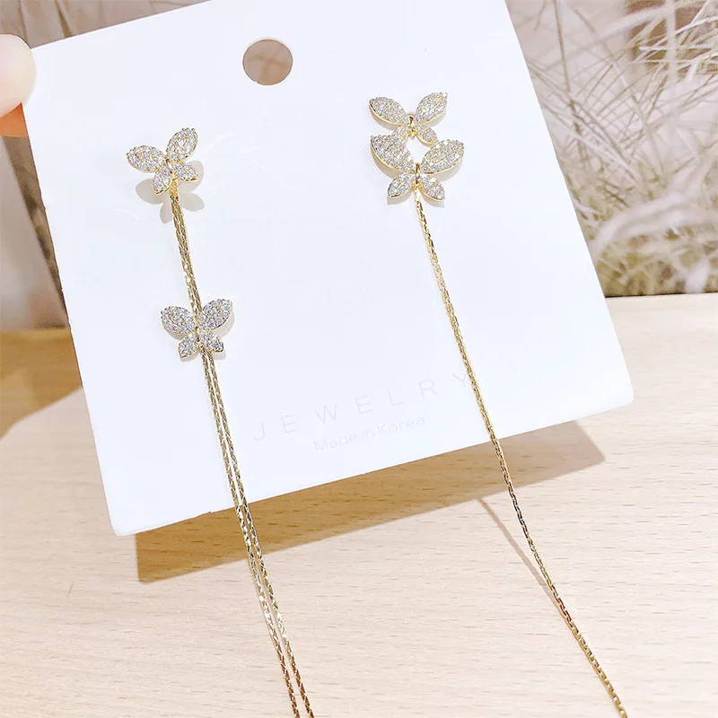 

Wholesale Silver Plated Butterfly Long Fringe Pendant Stud Earrings For WomenNew Online Influencer Ear Jewelry
