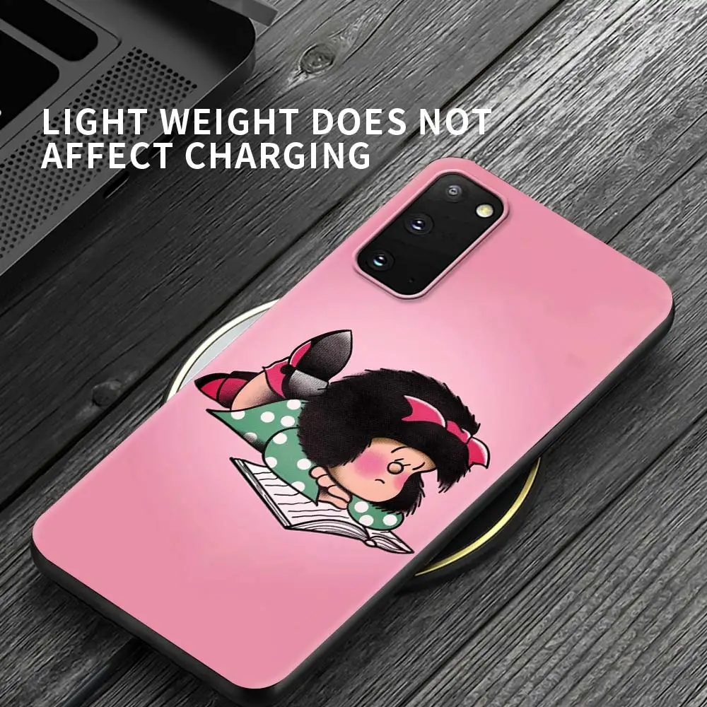 

Case For Samsung Galaxy S21 S20 FE S10 S8 S9 Plus Note 20 Ultra 9 8 10 Lite Black Shell Phone Fundas Cartoon Mafalda Girl