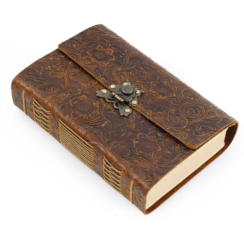

Hand Made Thick Leather Diary Blank Kraft Paper Notebook with Speical Button 480P Sketchbook Creative Stationery Gift