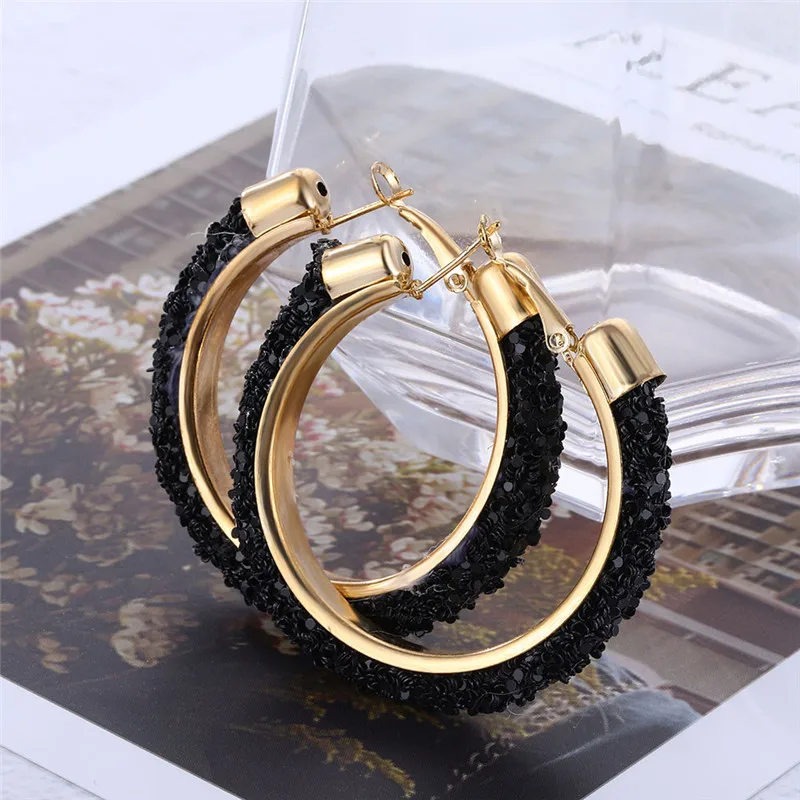 ALIUTOM Multicolor Matte Geometric Circle Shiny Crystal Earring For Women Big Hoop Earrings Pendientes Brincos Fashion Jewelry | Украшения