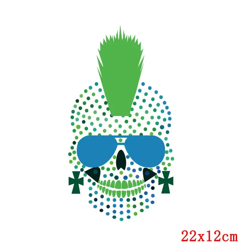 Prajna Skull Green Color Patches The Skeleton Fingers Transfer Stripes Punk Cartoon Ironing Thermal Stickers Printed Accessory F | Дом и сад