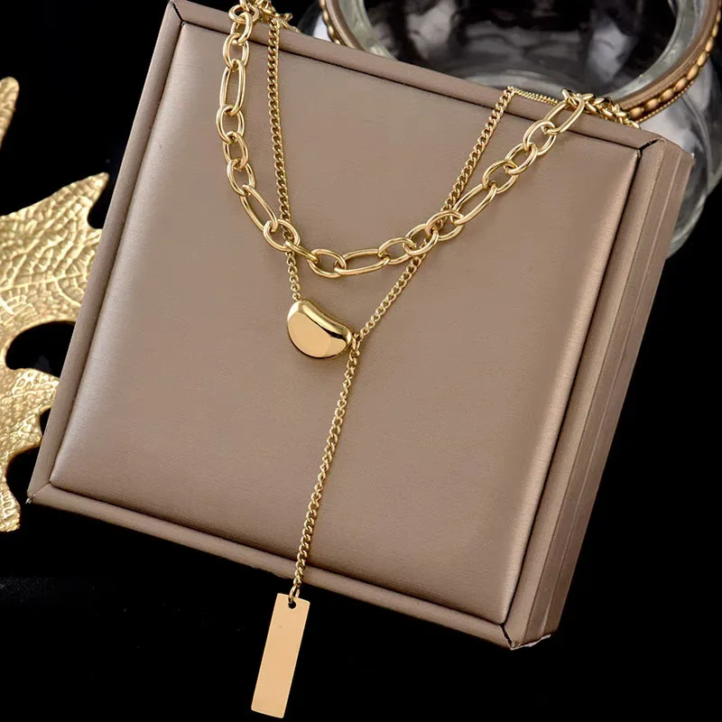 

MEYRROYU Stainless Steel New Punk 2 layer Heart Pendant Necklace For Women Girl's Chain 2021 Trend Party Gift Fashion Jewelry