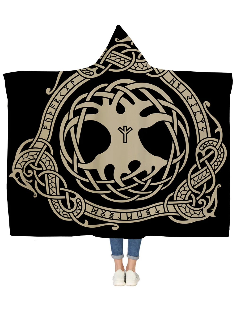 

Ancient Totem Hooded Blanket Bedspread Bed Cover Fleece Winter Throws Travel Cover Lightweight Microplush Breathable