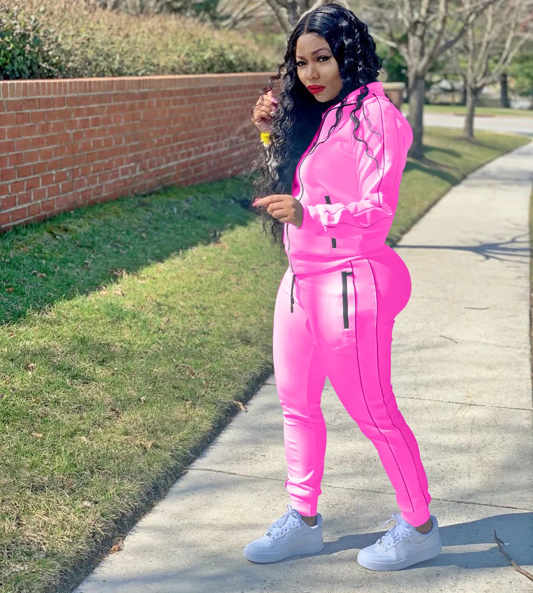 

Fashion Women Plus Size Casual Tracksuits Outfits 2021 Spring High Waist Sport Pants + Turn-down Collar Coats Two Piece Sets