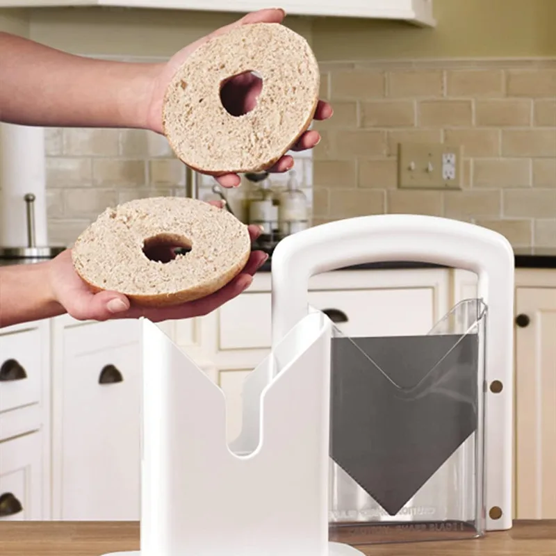 

Anti-rust Manual Bagel Bread Slicer Guillotine Action Blade Holder Stainless Steel Toast Cutter for Bagels Breads Muffins Buns