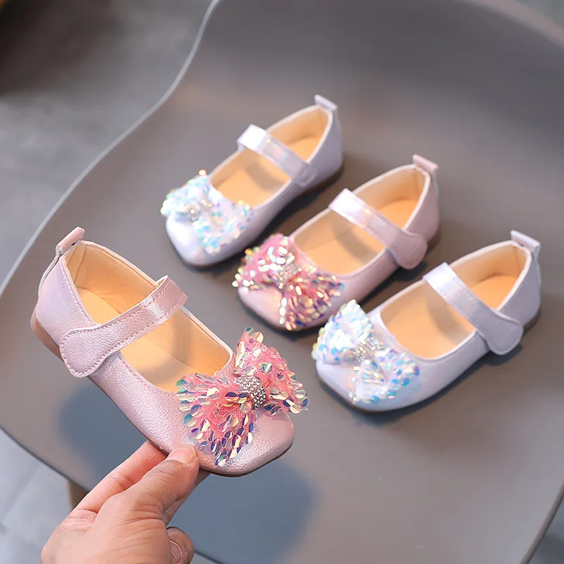 

Silver Pink Bowknot Princess Shoes Soft Bottom Girls Shoes For Wedding Party Girl's Single Shoes Chaussure Fille 1 2 3 4 5 6 7T