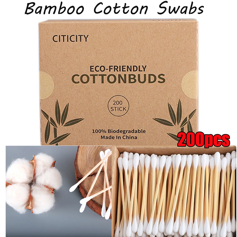 200 шт./коркор. двухсторонние натуральные деревянные бамбуковые ватные палочки