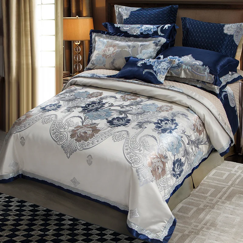 

Sumptuous Satin Jacquard Bedding Set Embroidery Duvet Cover Long Stapled Cotton Bed Sheet Pillowcase King Queen 4/6/10 PCS