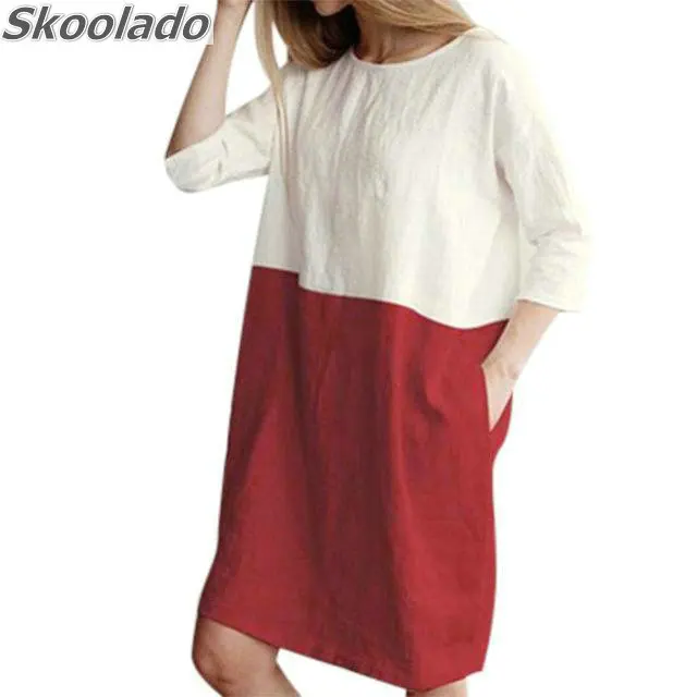 Новейшее удобное льняное Хлопковое платье повседневные женские платья-рубашки