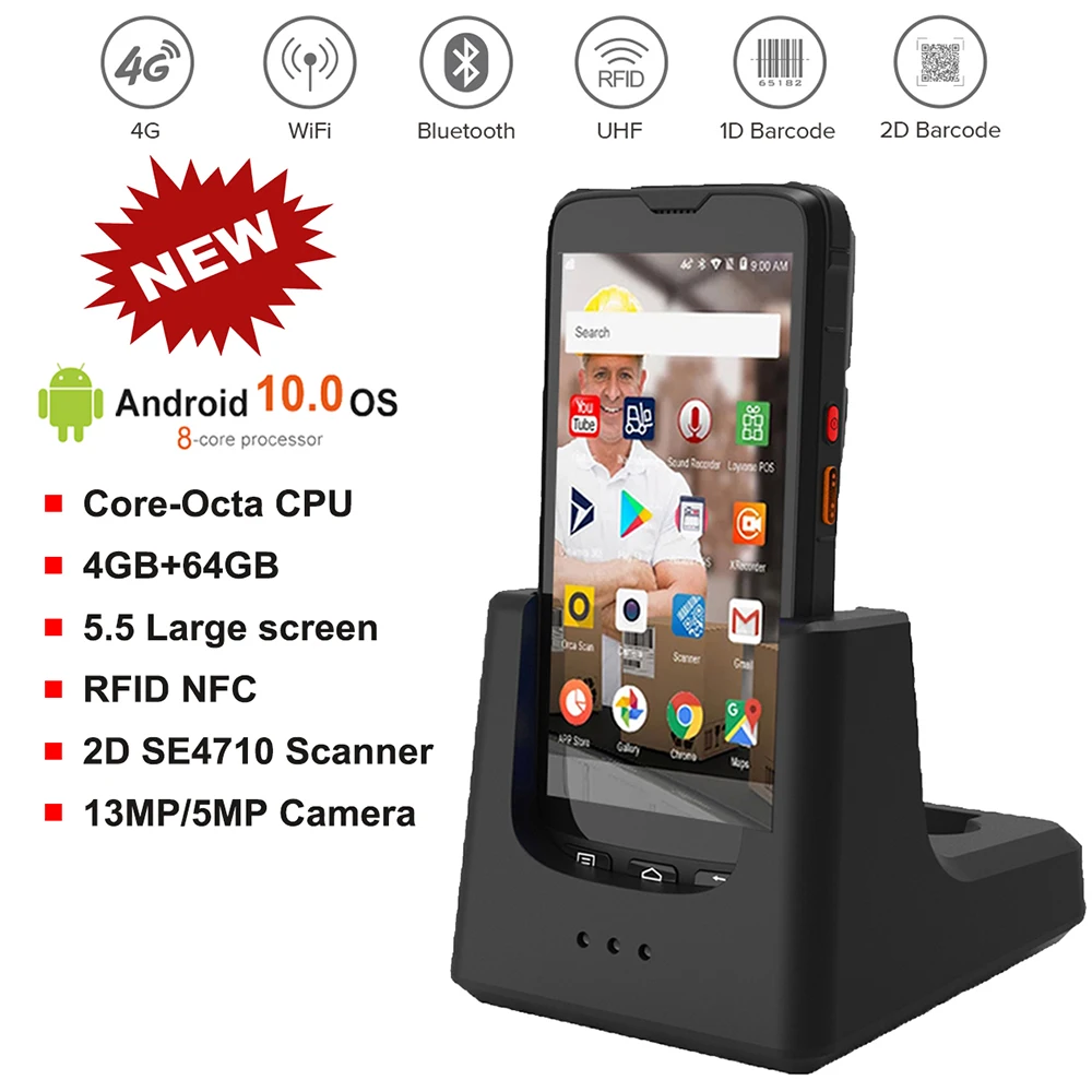 5 5-дюймовый мобильный КПК Qctacore Android 10 0 сбора данных сканер штрих-кода IP67 прочный