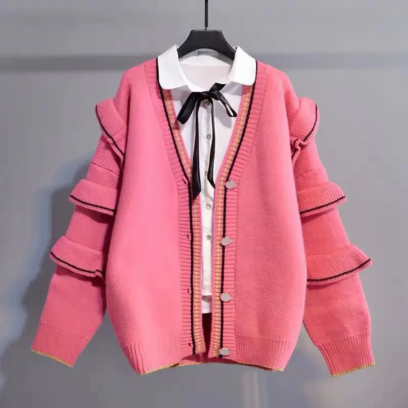 Женский однобортный Кардиган с оборками H.SA длинное пальто рукавами зима 2019 |