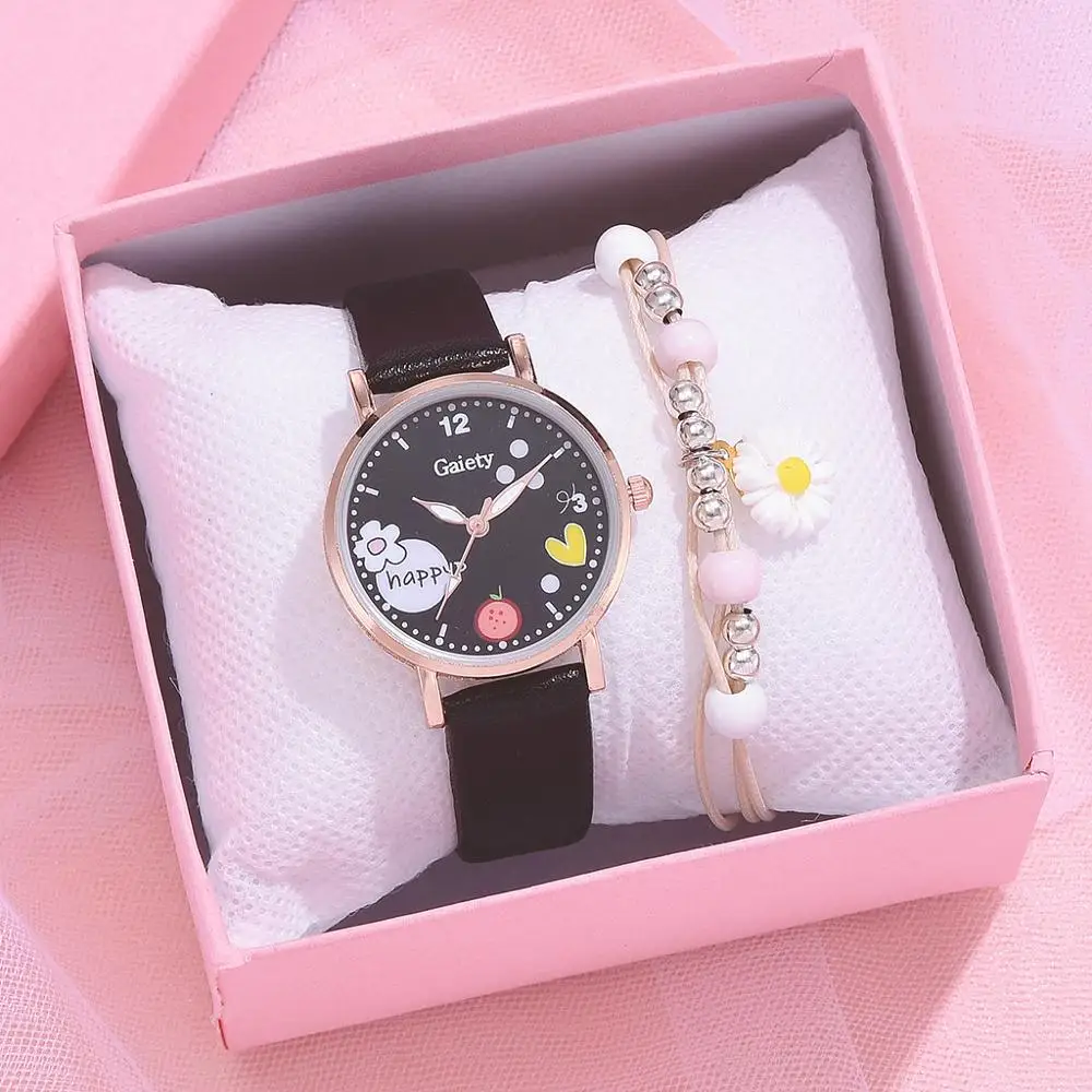 

Gaiety Brand Women Watches Students Kids Children Pink Watch Girls Sale Leather Hours Black Lovely Quartz Wristwatch Girl Clocks