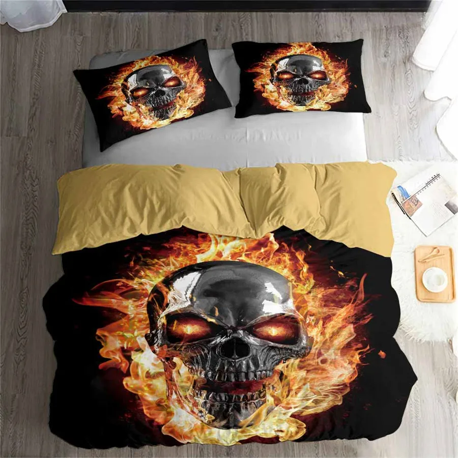 

HELENGILI 3D Bedding Set skull Print Duvet cover set lifelike bedclothes with pillowcase bed set home Textiles #2-07