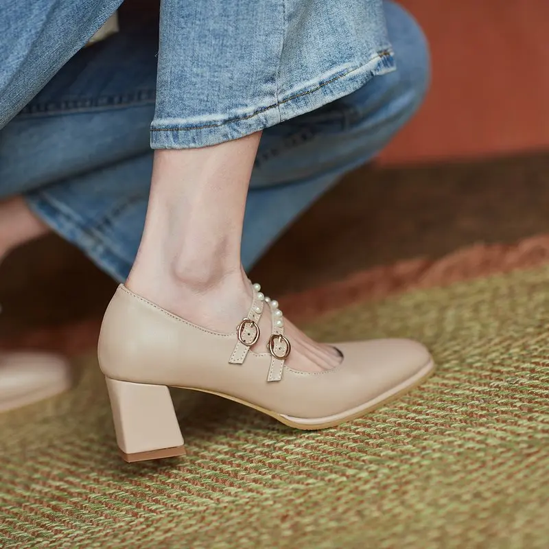 

MORAZORA Size 34-43 Fashion High Heels Shoes Buckle Square Heel Mary Janes Spring Summer Ladies Office Party Shoes