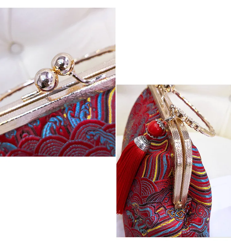 

Handmade Chinese Bridal Bag Female 2021 New Embroidery Vintage Tassel Hand-held Cheongsam bBag Red Shell Wedding Bag sSmall Bag