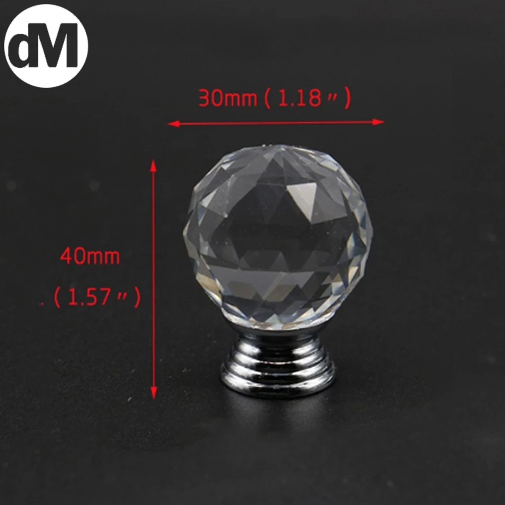 

DM 10pcs/Set 30mm Modern Simple Crystal Cupboard Handle Faceted Ball Single Hole Round Drawer Door Handle Wardrobe Cabinet Knobs